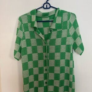 Green and White Checkered Knit set